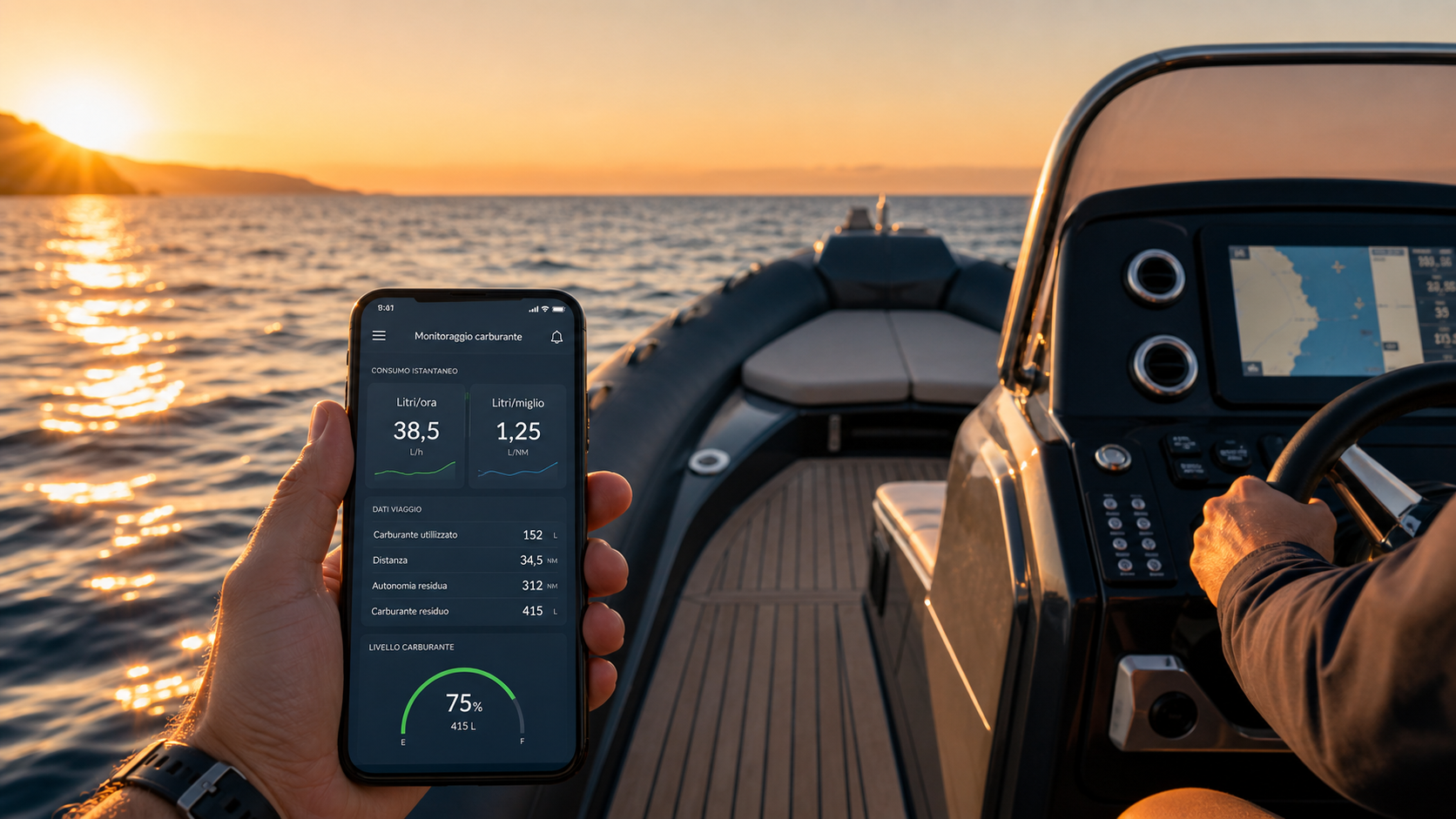Application NaviFlow pour surveiller la consommation de carburant du bateau en temps réel