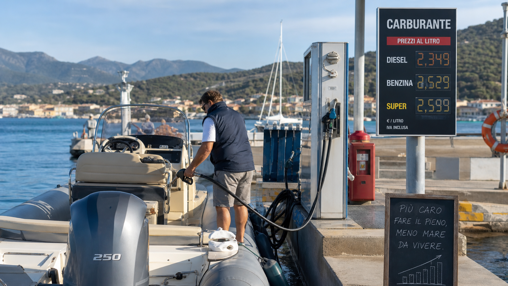 Ravitaillement en carburant au port avec augmentation du prix de l’essence nautique
