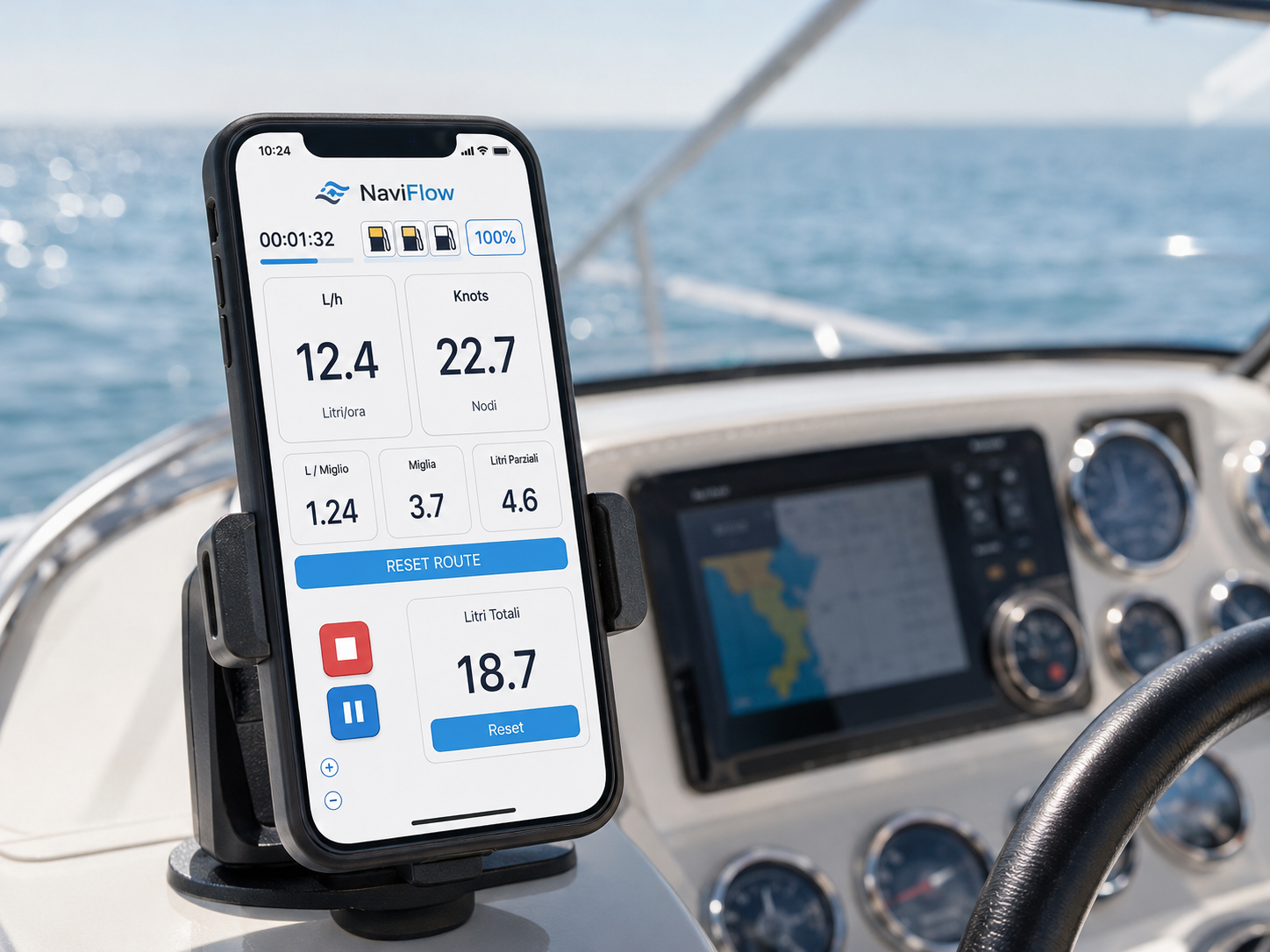 Chartplotter con dati consumi motori marini Visualizzazione dei consumi motori marini su chartplotter